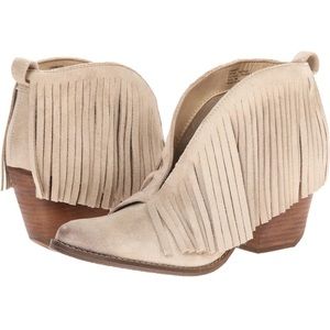 Coconuts by Matisse Fringe Ankle Booties in Cream and Brown
